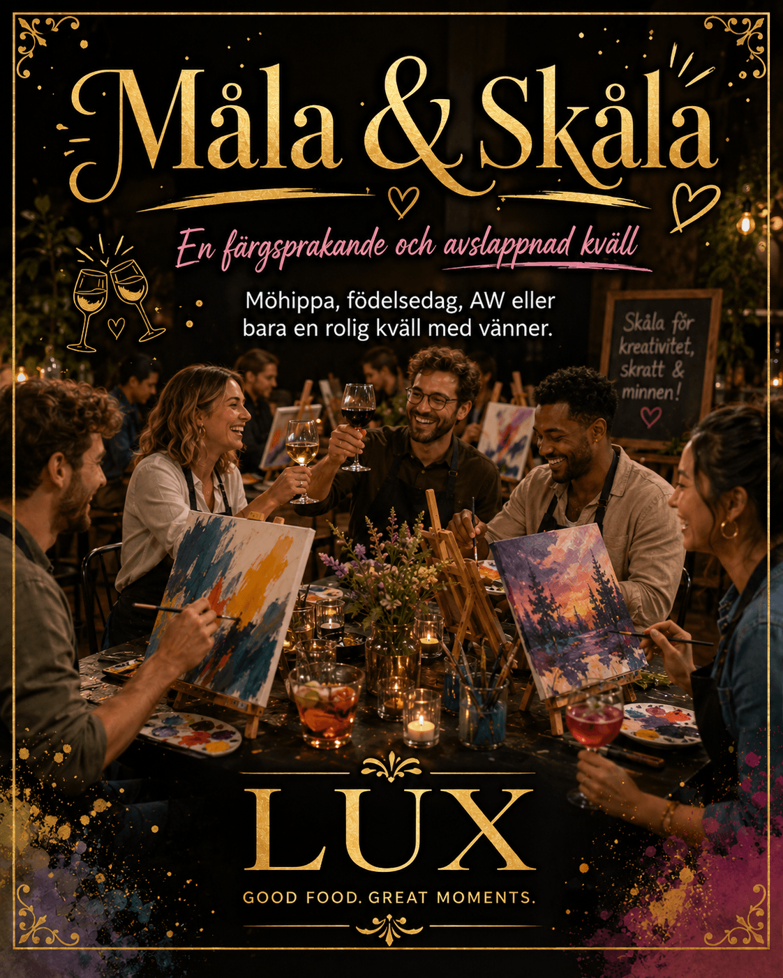 Människor som målar och skålar